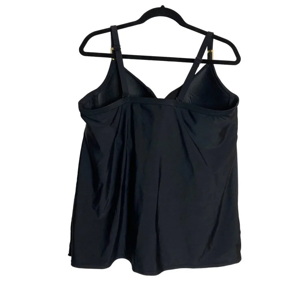 Cacique Swim Balconette‎ Bathing Top Black 42DD Full Bra Adjustable Tankini